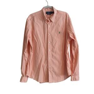 Vintage 90s Polo Ralph Lauren Orange White Stripe Custom Fit Dress Shirt Size XL